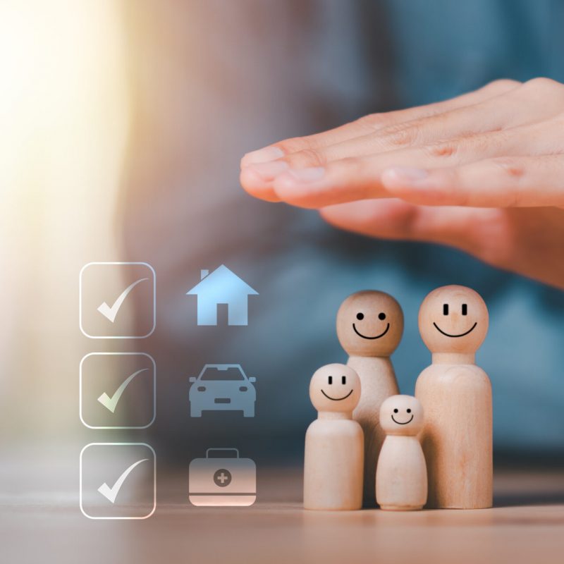 Protection and insurance concept car home and health ,Preventing and evaluating potential business investment benefits ,life insurance ,Protect your family and loved ones from accidents